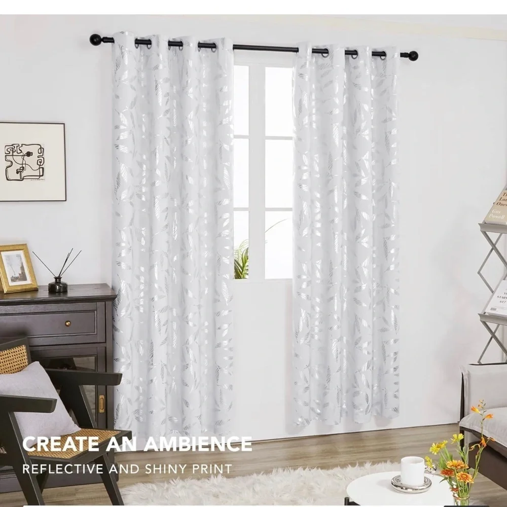 Deconovo Greyish White Blackout Curtains 2panels /gray-silver W52x72L